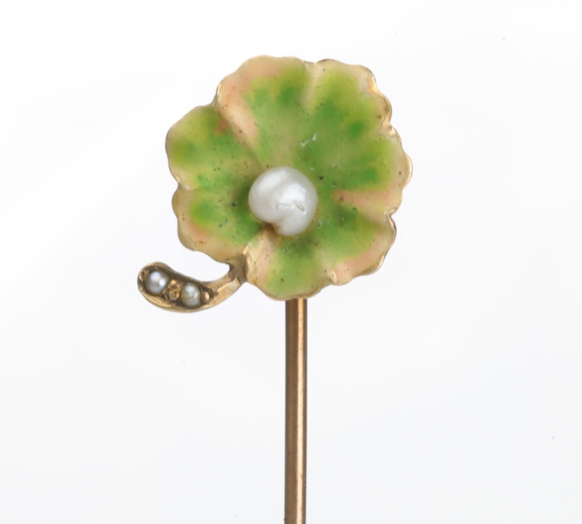 Antique Gold Enamel Pearl Flower Stick Pin