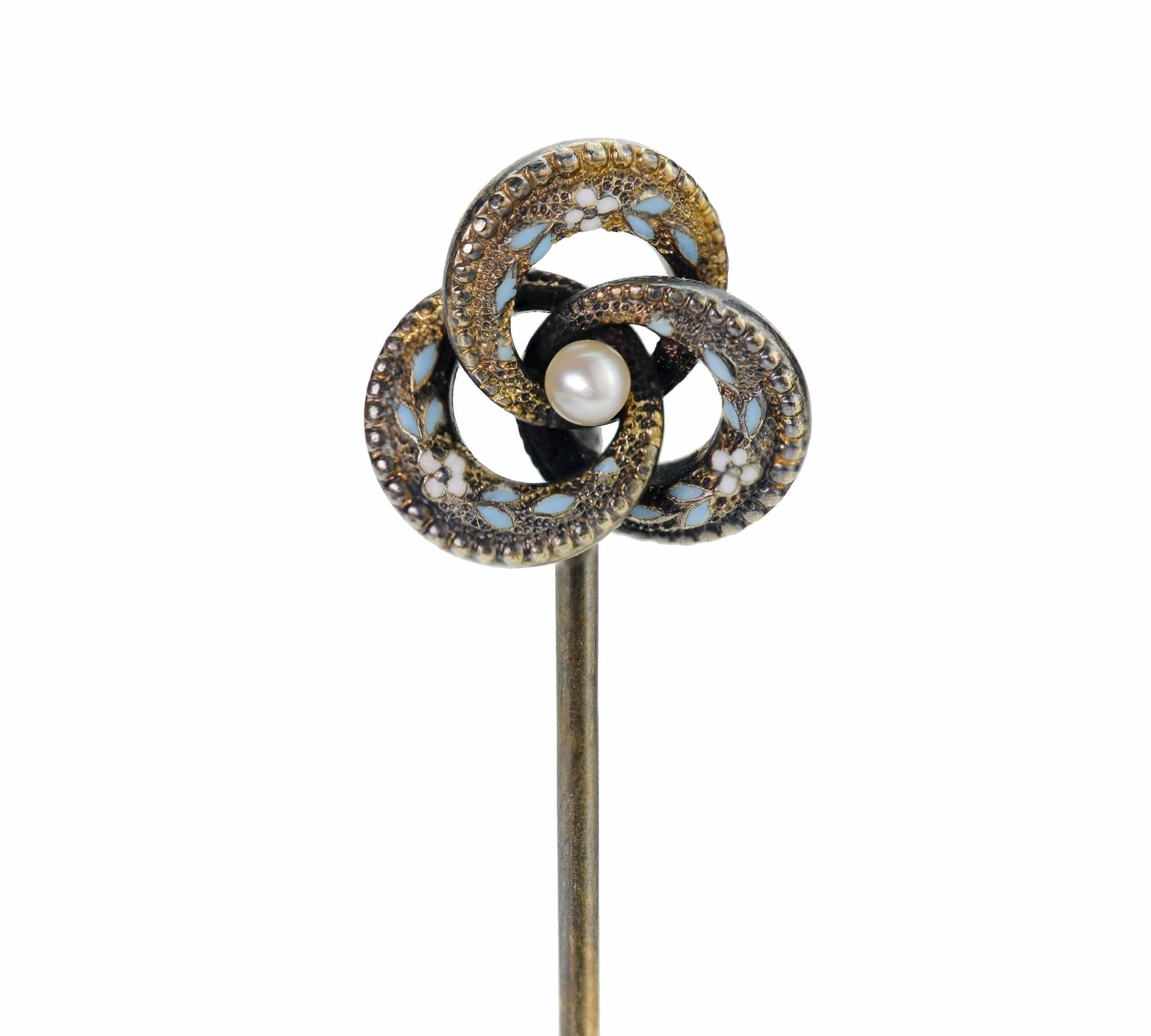 Antique Gold Enamel Pearl Knot Stick Pin