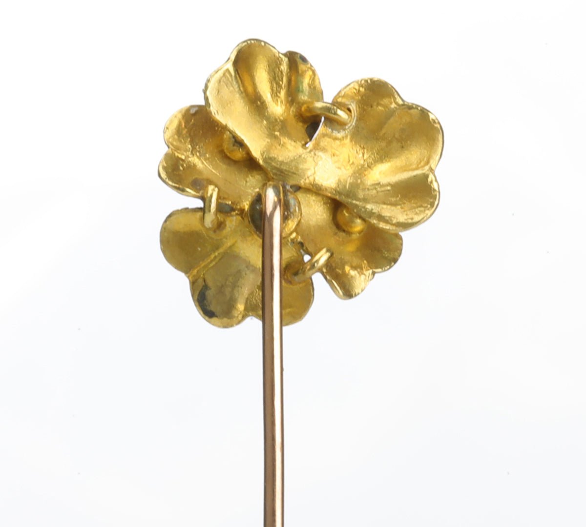 Antique Gold Enamel Pearl Pansy Stick Pin