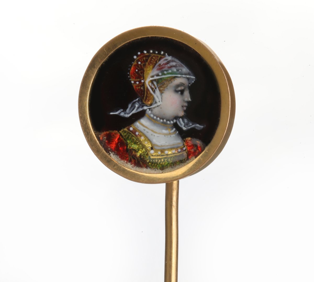 Antique Gold Enamel Portrait Stick Pin
