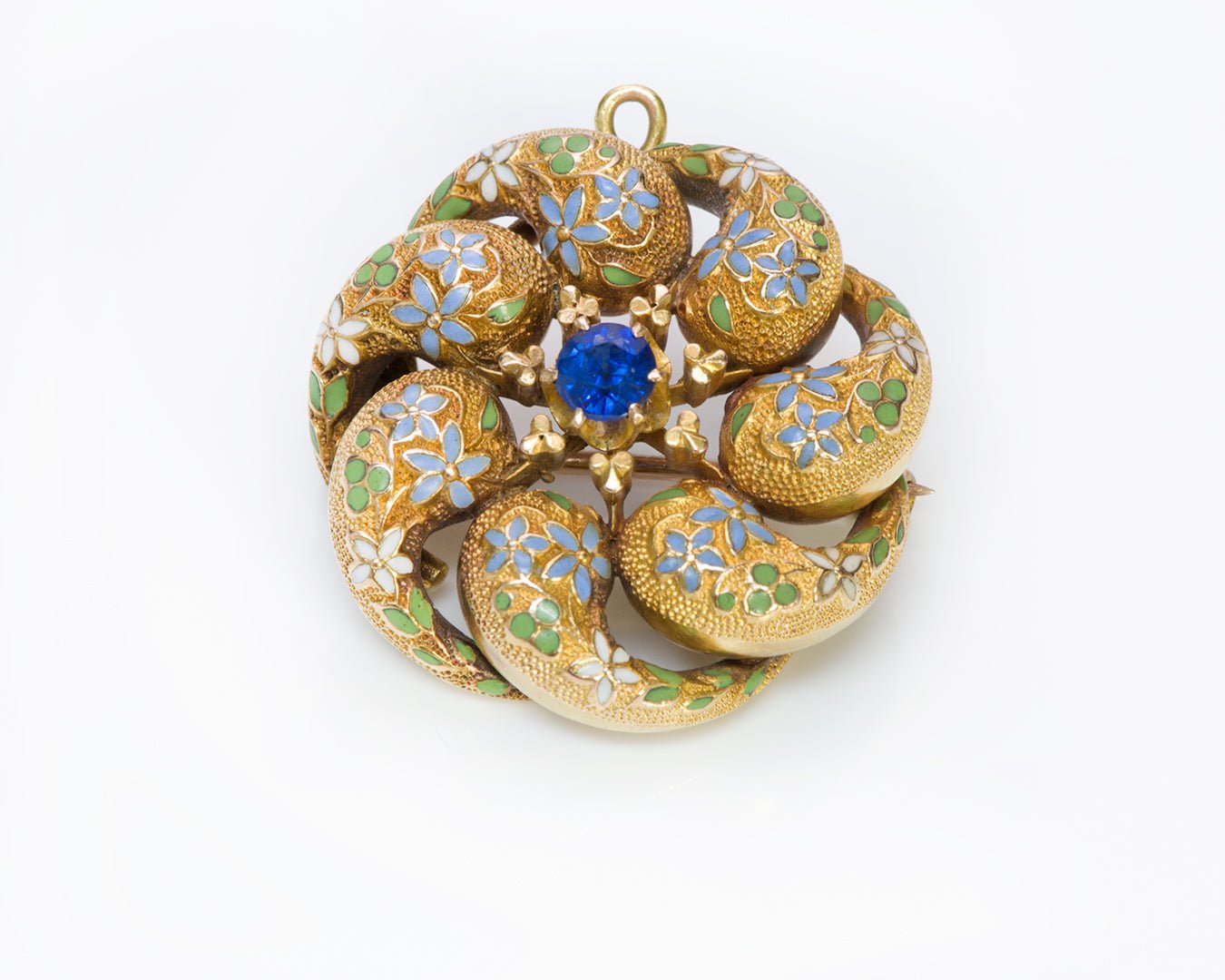 Antique Gold Enamel Sapphire Pendant Brooch