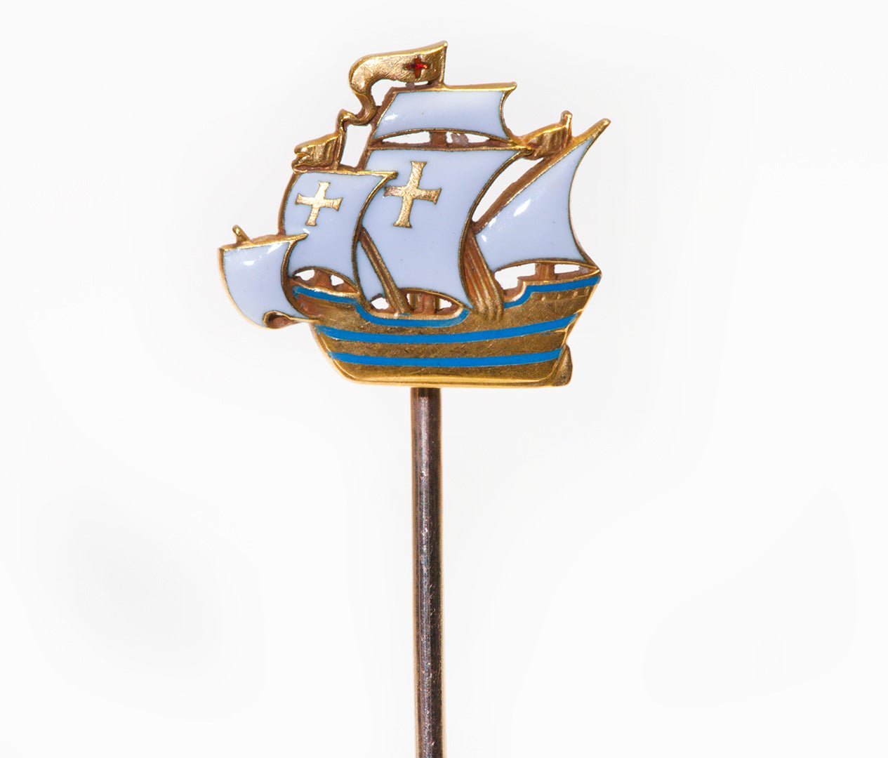Antique Gold Enamel Ship Stick Pin