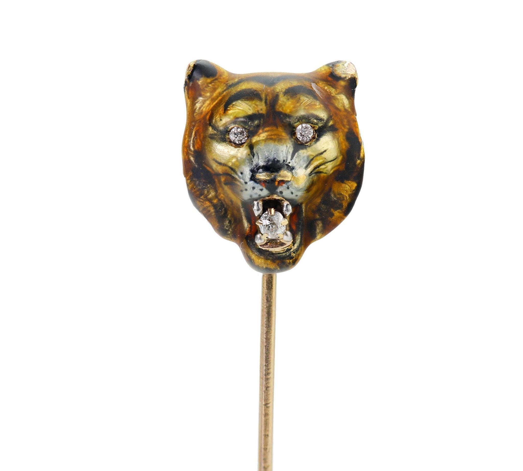 Antique Gold Enamel Tiger Stick Pin