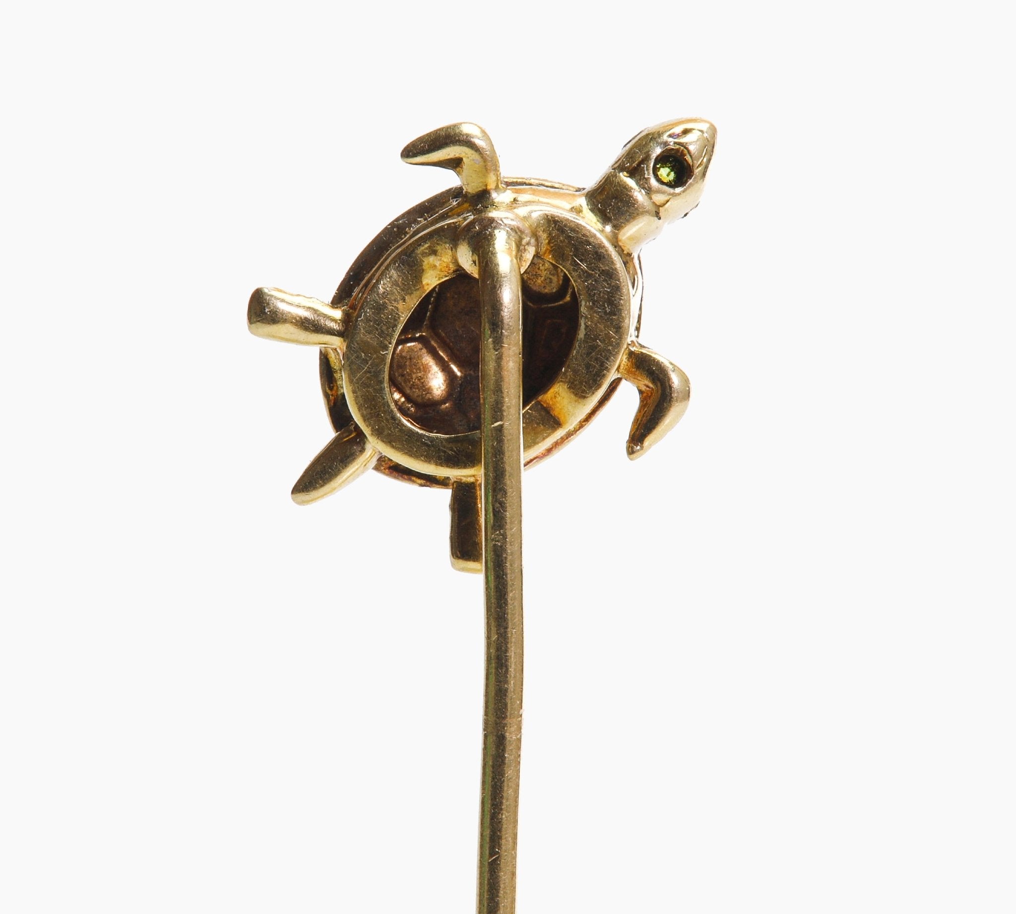 Antique Gold Enamel Turtle Stick Pin