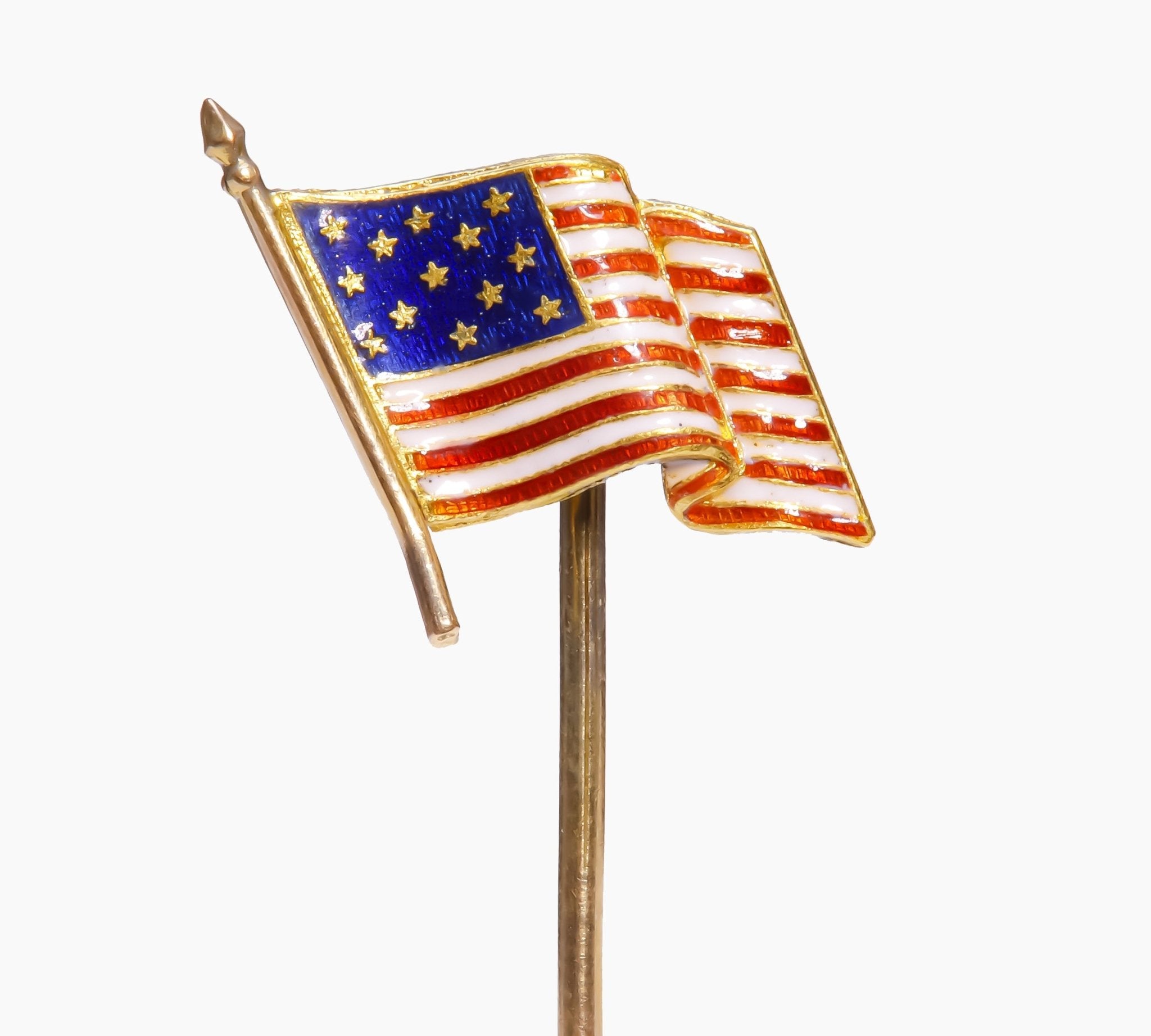 Antique Gold Enamel USA Flag Stick Pin