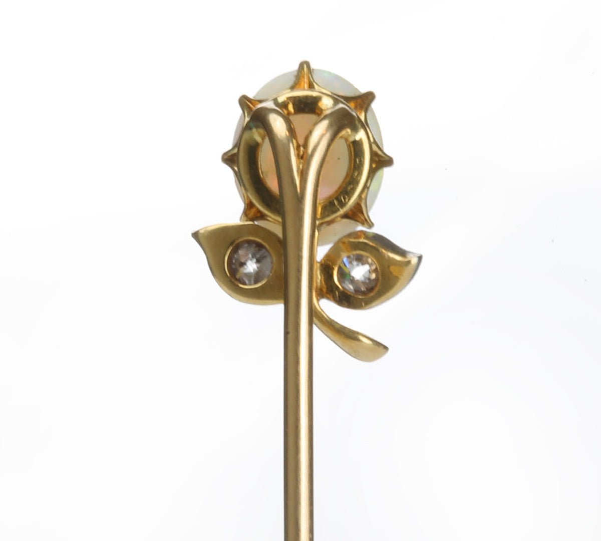 Antique Gold Flower Opal Diamond Stick Pin - DSF Antique Jewelry