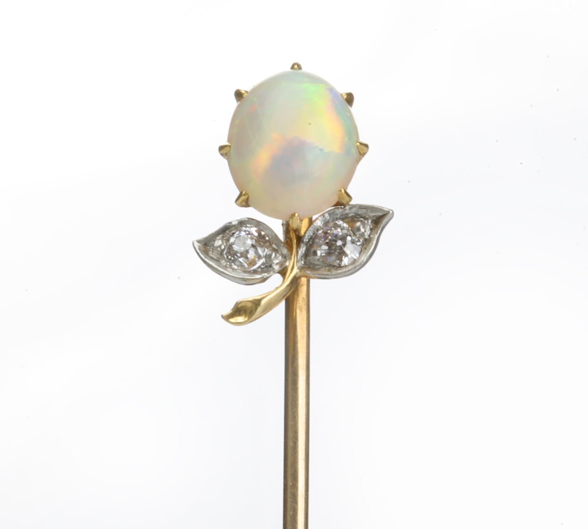 Antique Gold Flower Opal Diamond Stick Pin - DSF Antique Jewelry