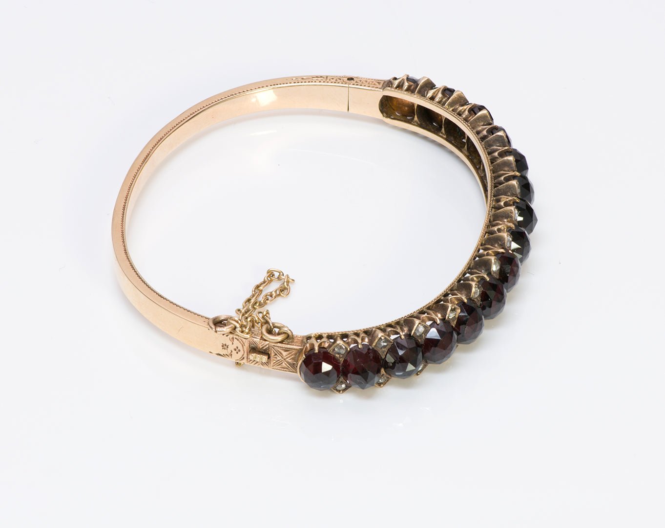 Antique Gold Garnet Rose Cut Diamond Bangle Bracelet - DSF Antique Jewelry