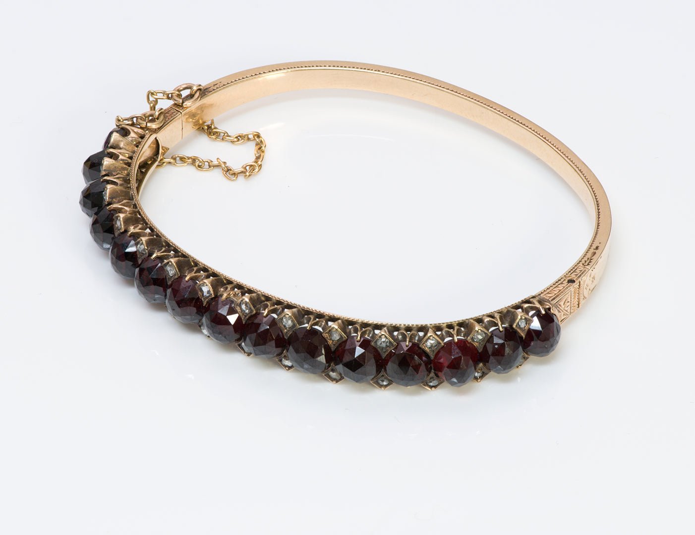 Antique Gold Garnet Rose Cut Diamond Bangle Bracelet - DSF Antique Jewelry