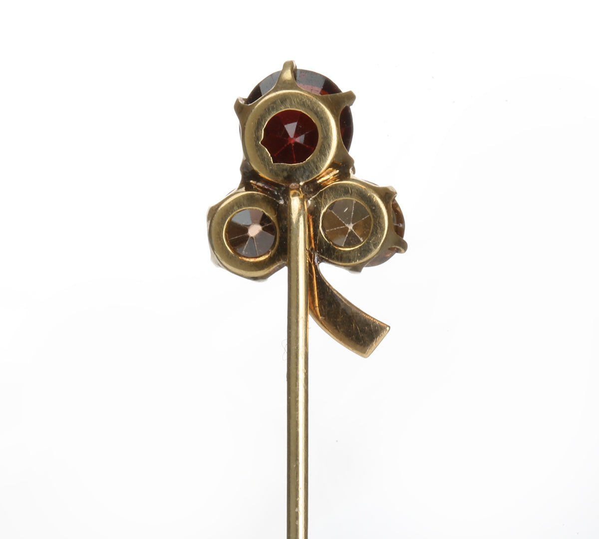 Antique Gold Garnet Zircon Clover Stick Pin