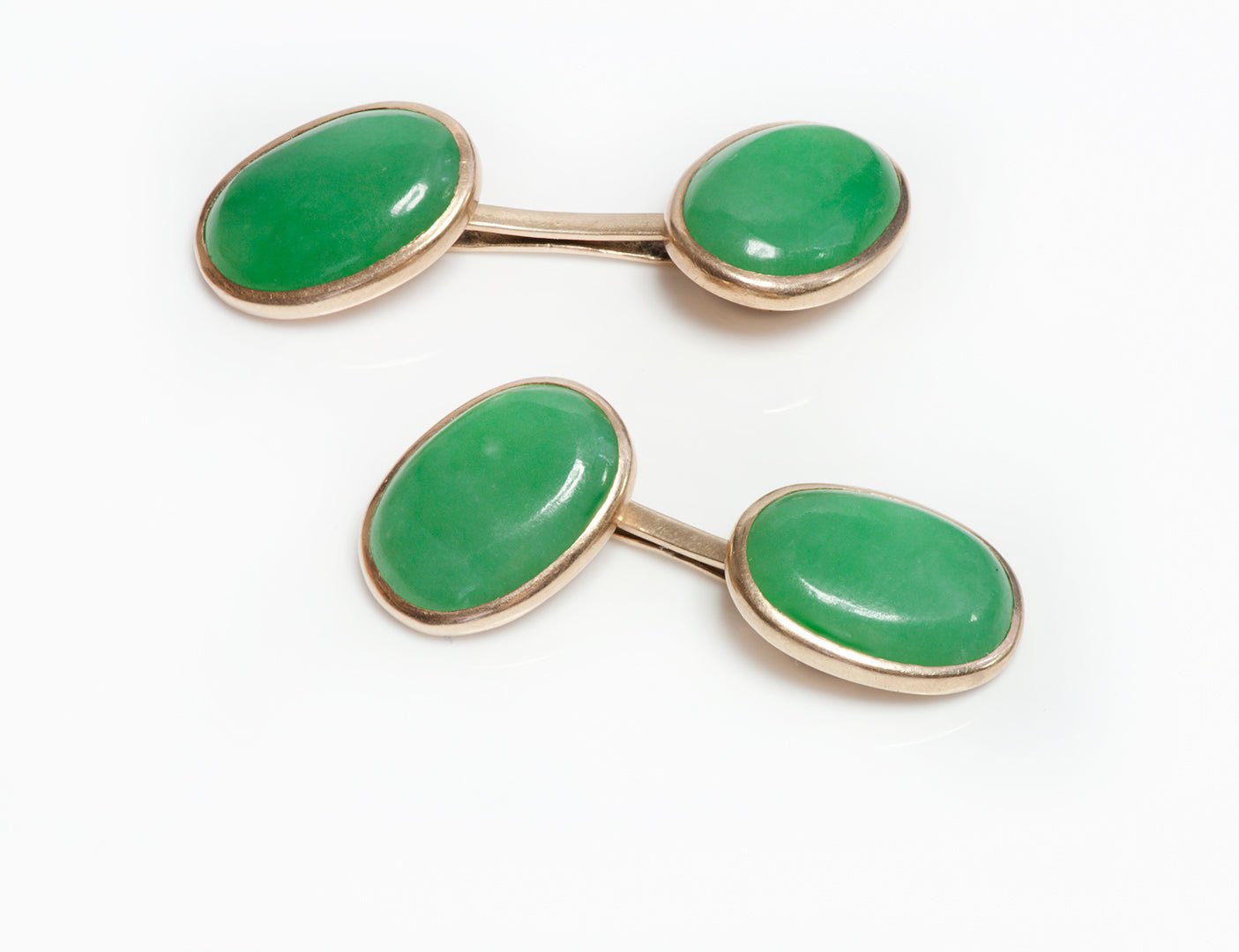 Antique Gold GIA Certified Natural Untreated Translucent Jadeite Jade Cufflinks - DSF Antique Jewelry