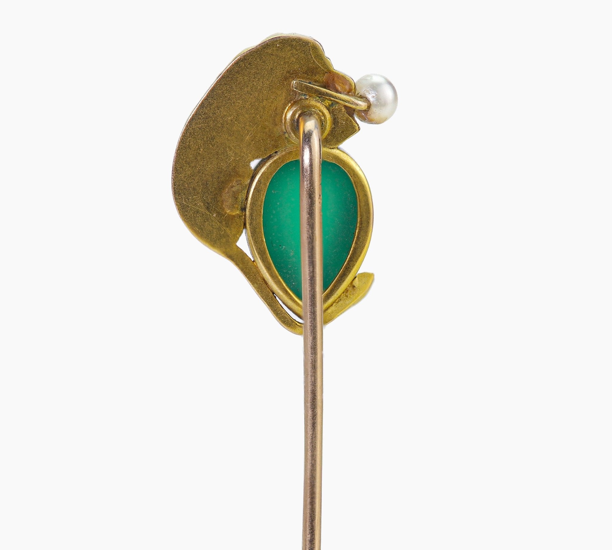 Antique Gold Green Onyx Pearl Lion Stick Pin