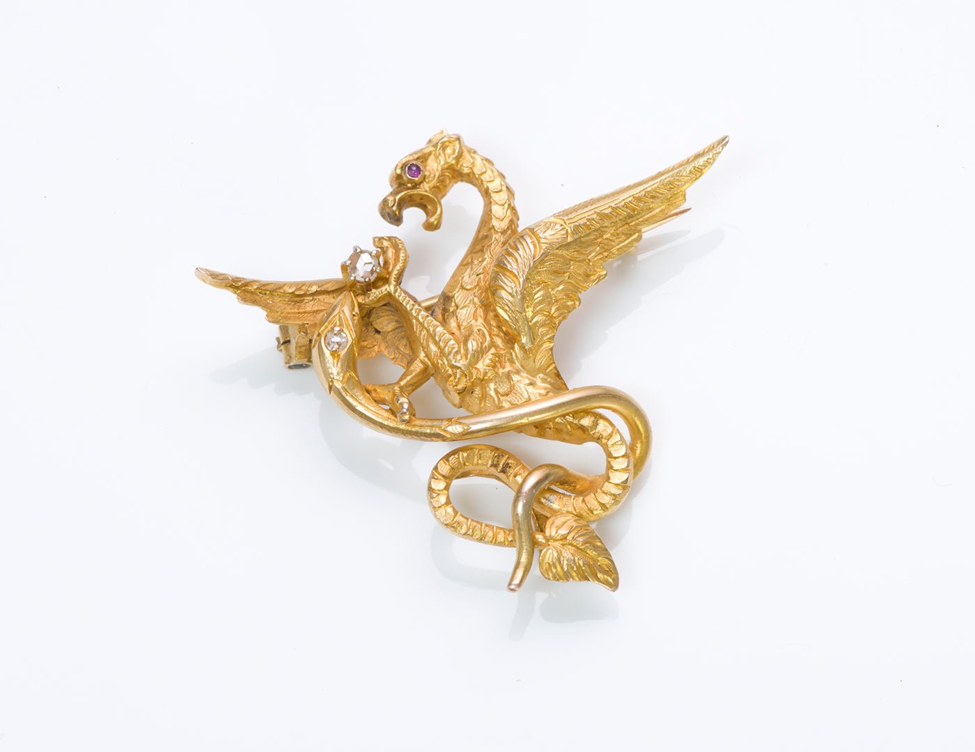 Antique Gold Griffin Brooch - DSF Antique Jewelry
