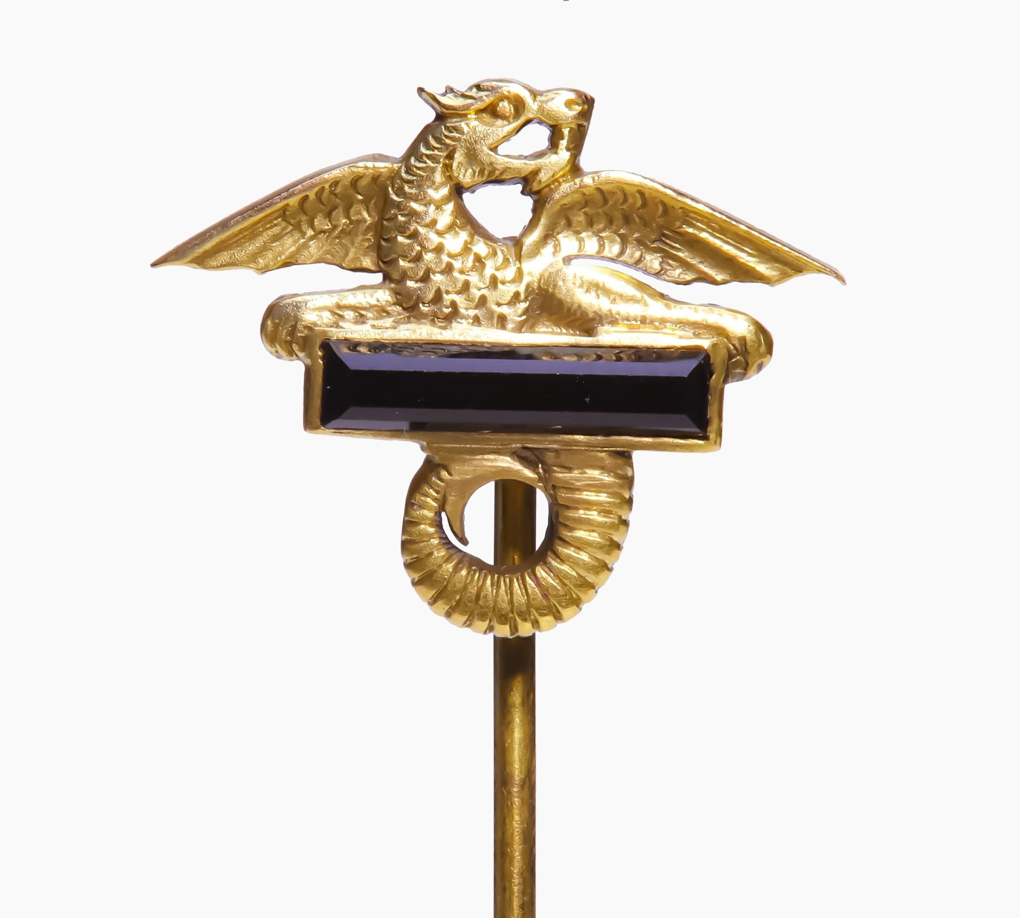 Antique Gold Griffin Onyx Stick Pin