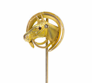 Antique Gold Horseshoe Horse Diamond Ruby Stick Pin
