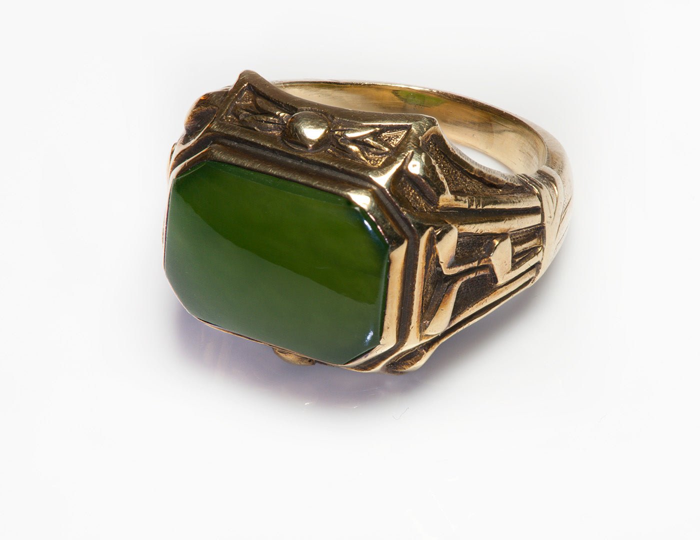 Antique Gold Jade Men's Ring - DSF Antique Jewelry