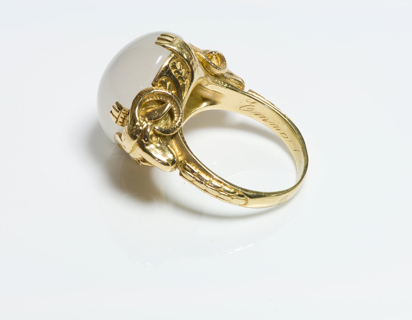 Antique Gold Moonstone Ram Ring - DSF Antique Jewelry