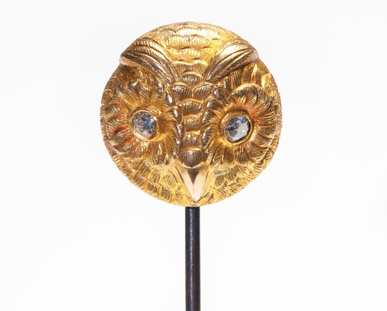 Antique Gold Old Mine Cut Diamond Owl Stick Pin - DSF Antique Jewelry