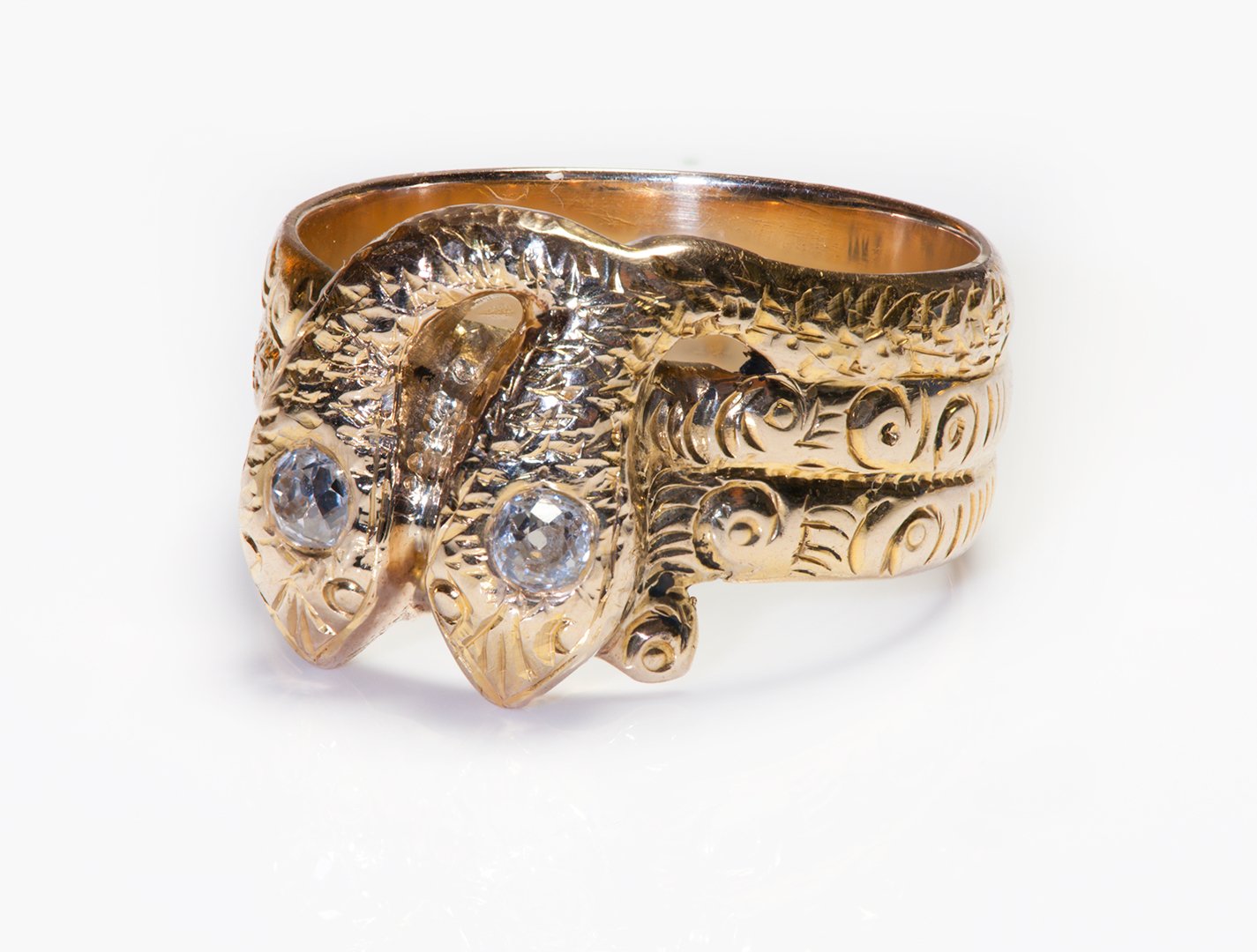 Antique Gold Old Mine Cut Diamond Snake Ring