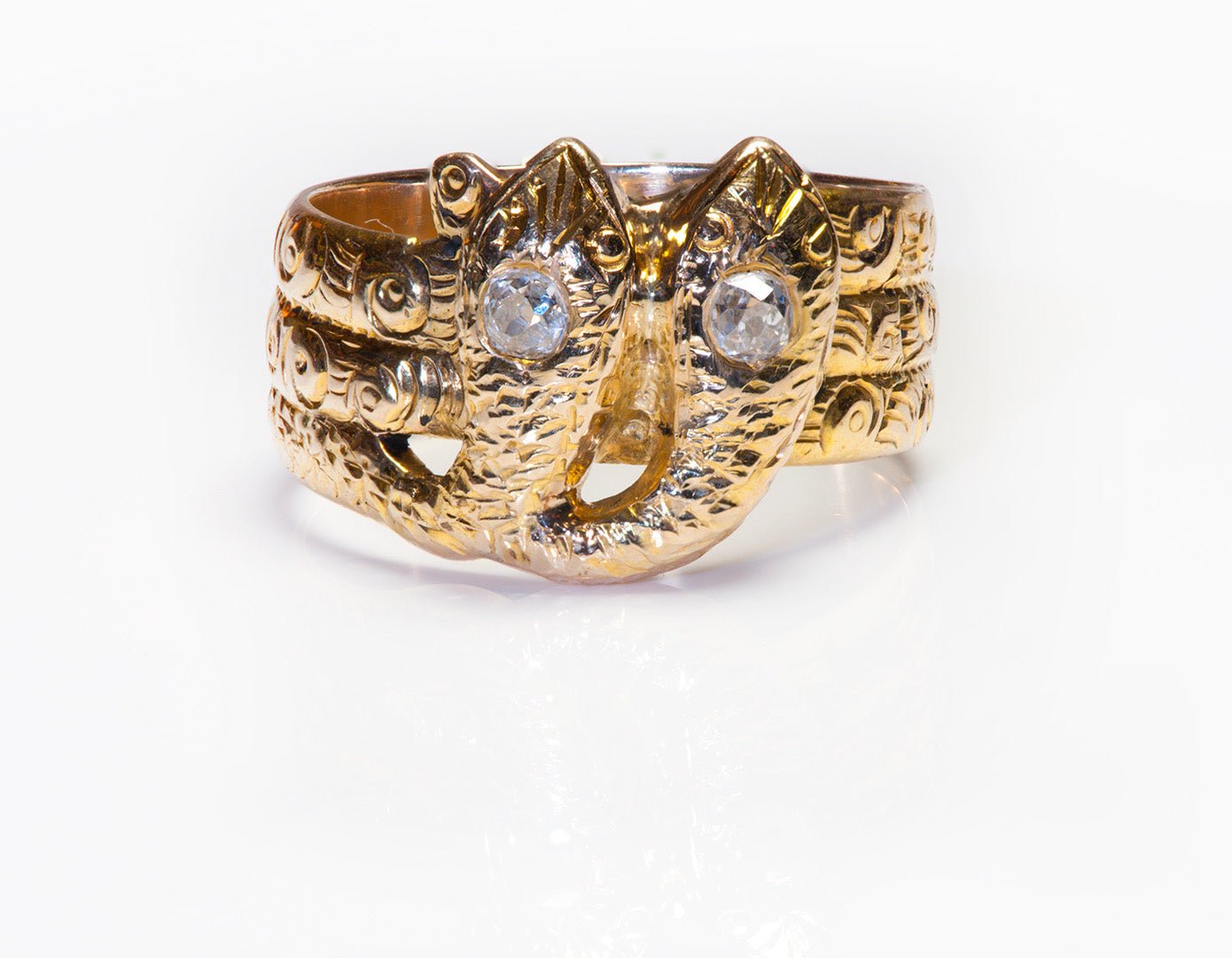 Antique Gold Old Mine Cut Diamond Snake Ring