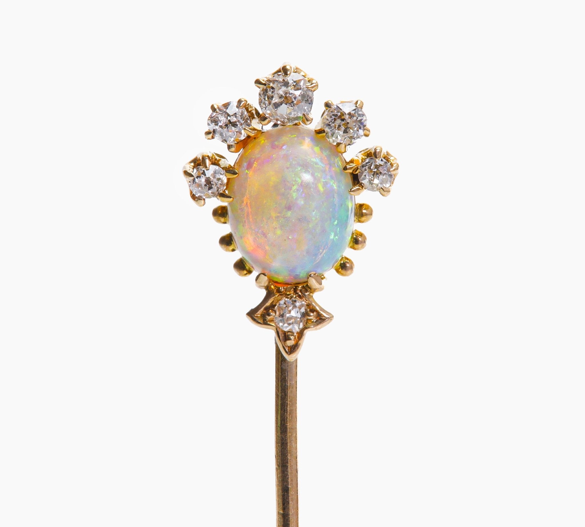 Antique Gold Opal Diamond Stick Pin - DSF Antique Jewelry