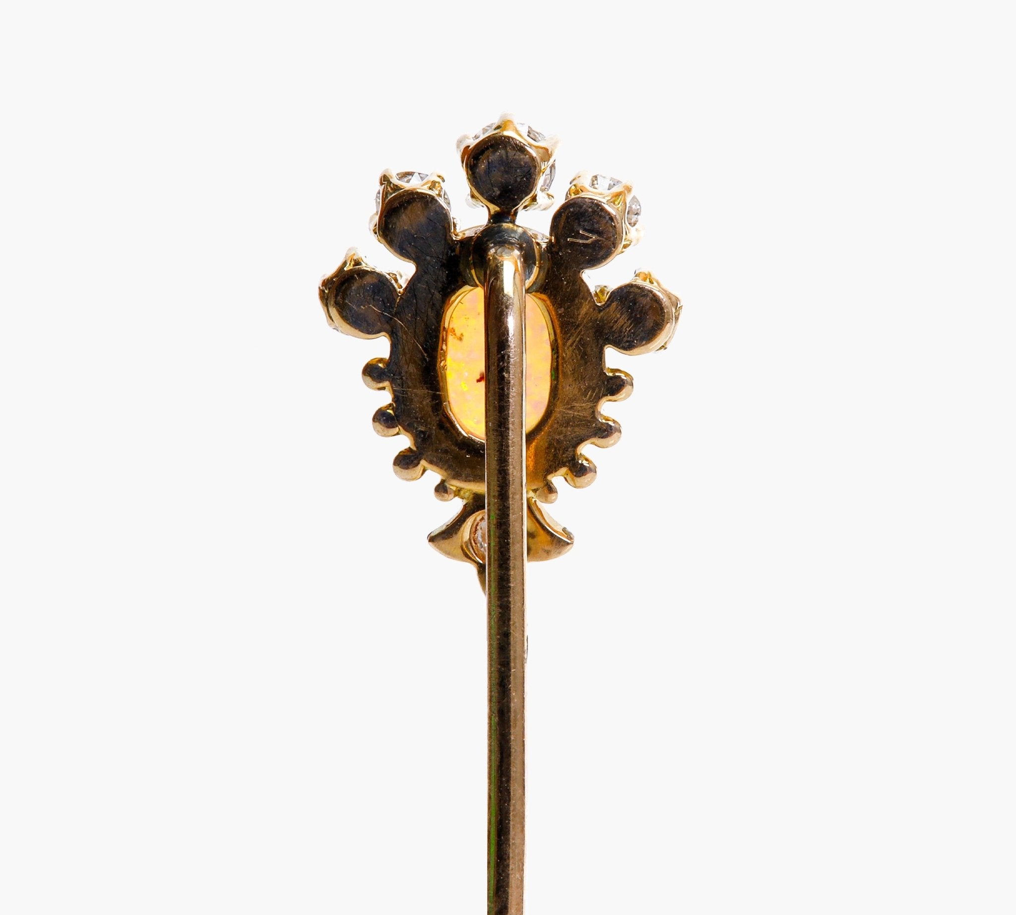 Antique Gold Opal Diamond Stick Pin - DSF Antique Jewelry
