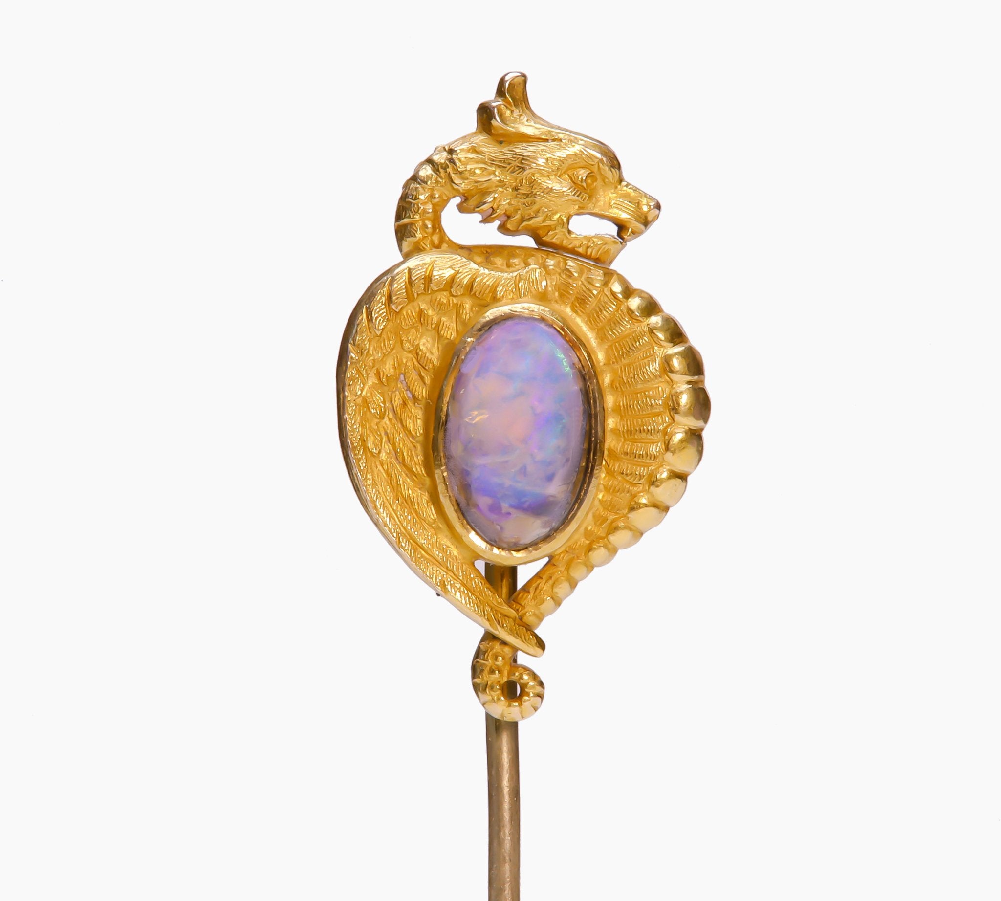 Antique Gold Opal Griffin Stick Pin - DSF Antique Jewelry
