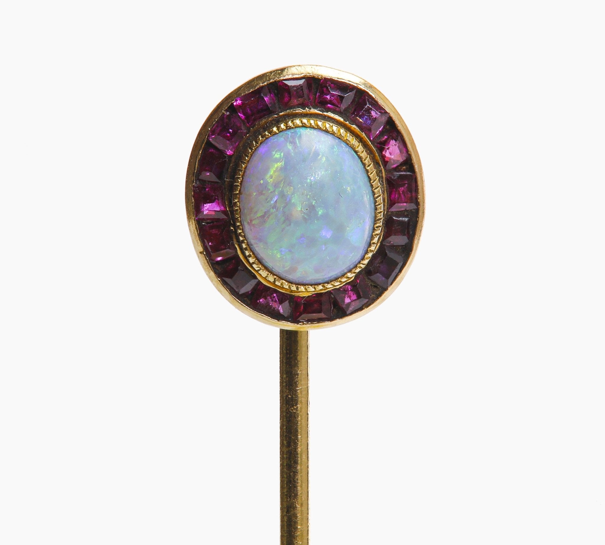 Antique Gold Opal Ruby Stick Pin - DSF Antique Jewelry