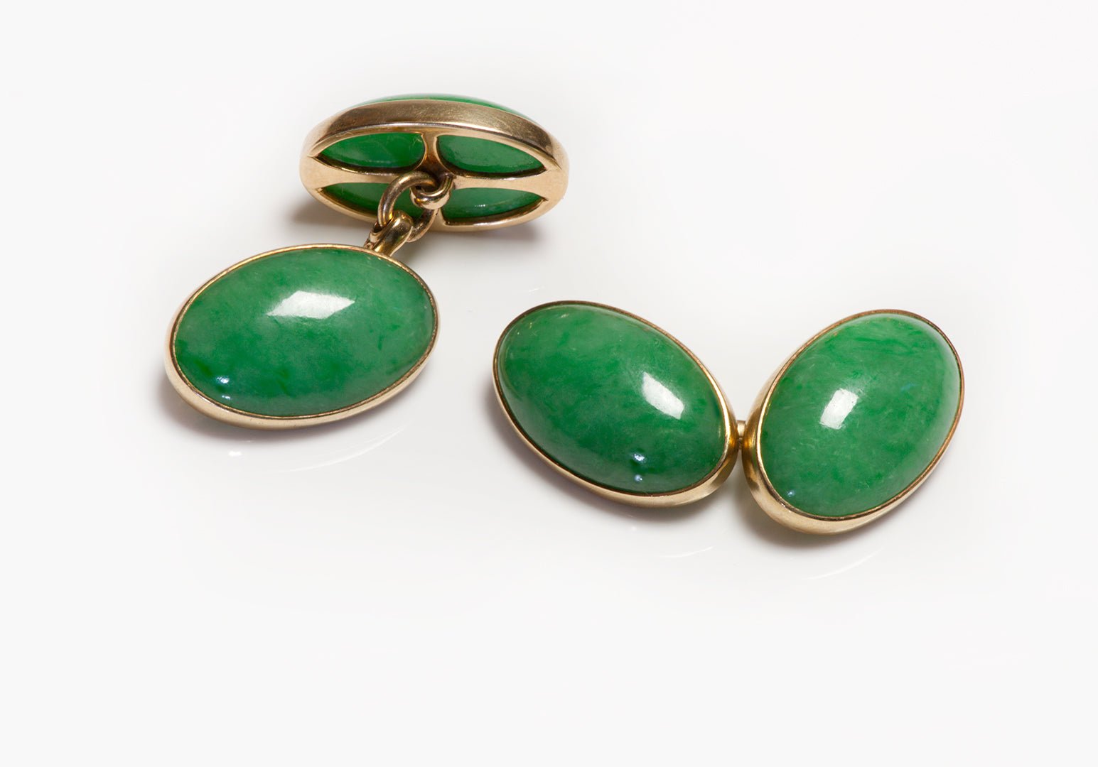 Antique Gold Oval Jade Cufflinks - DSF Antique Jewelry