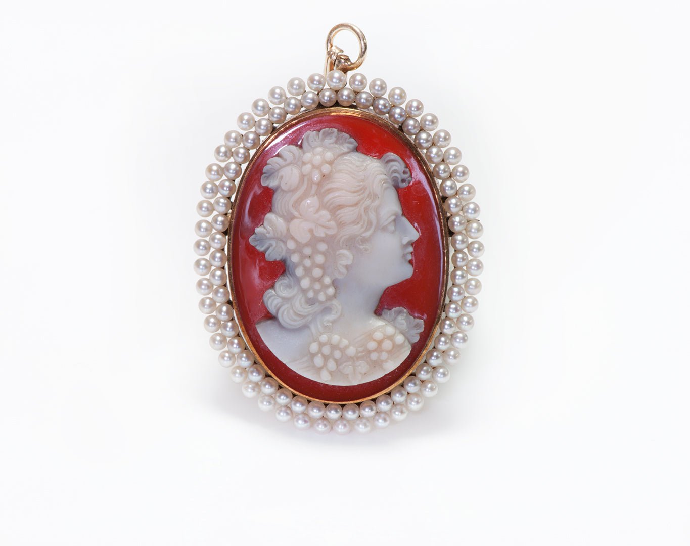 Antique Gold Pearl Cameo Brooch Pendant