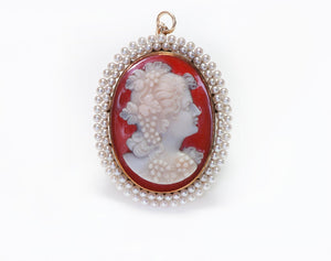 Antique Gold Pearl Cameo Brooch Pendant