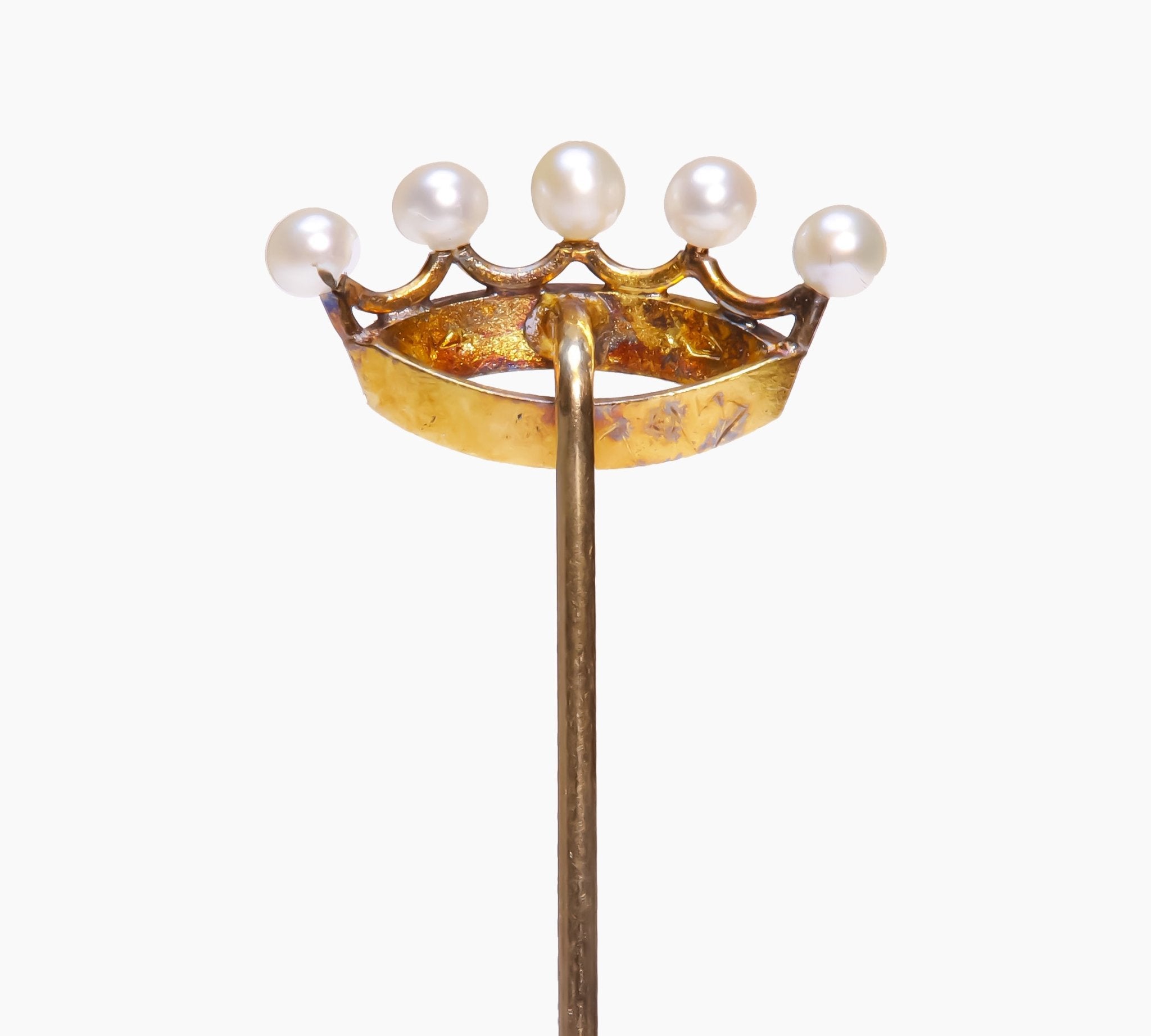 Antique Gold Pearl Crown Stick Pin