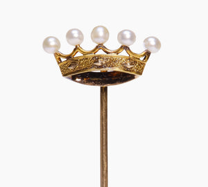Antique Gold Pearl Crown Stick Pin