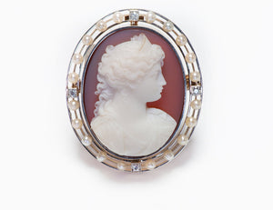 Antique Gold Pearl & Diamond Cameo Pendant Brooch