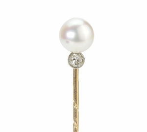 Antique Gold Pearl Diamond Stick Pin
