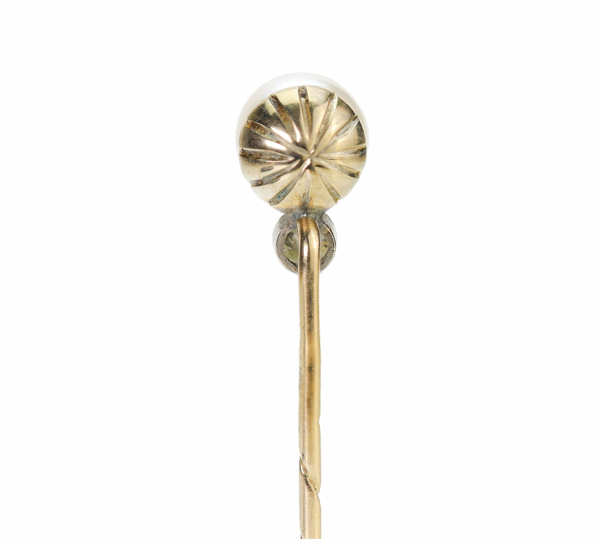 Antique Gold Pearl Diamond Stick Pin - DSF Antique Jewelry