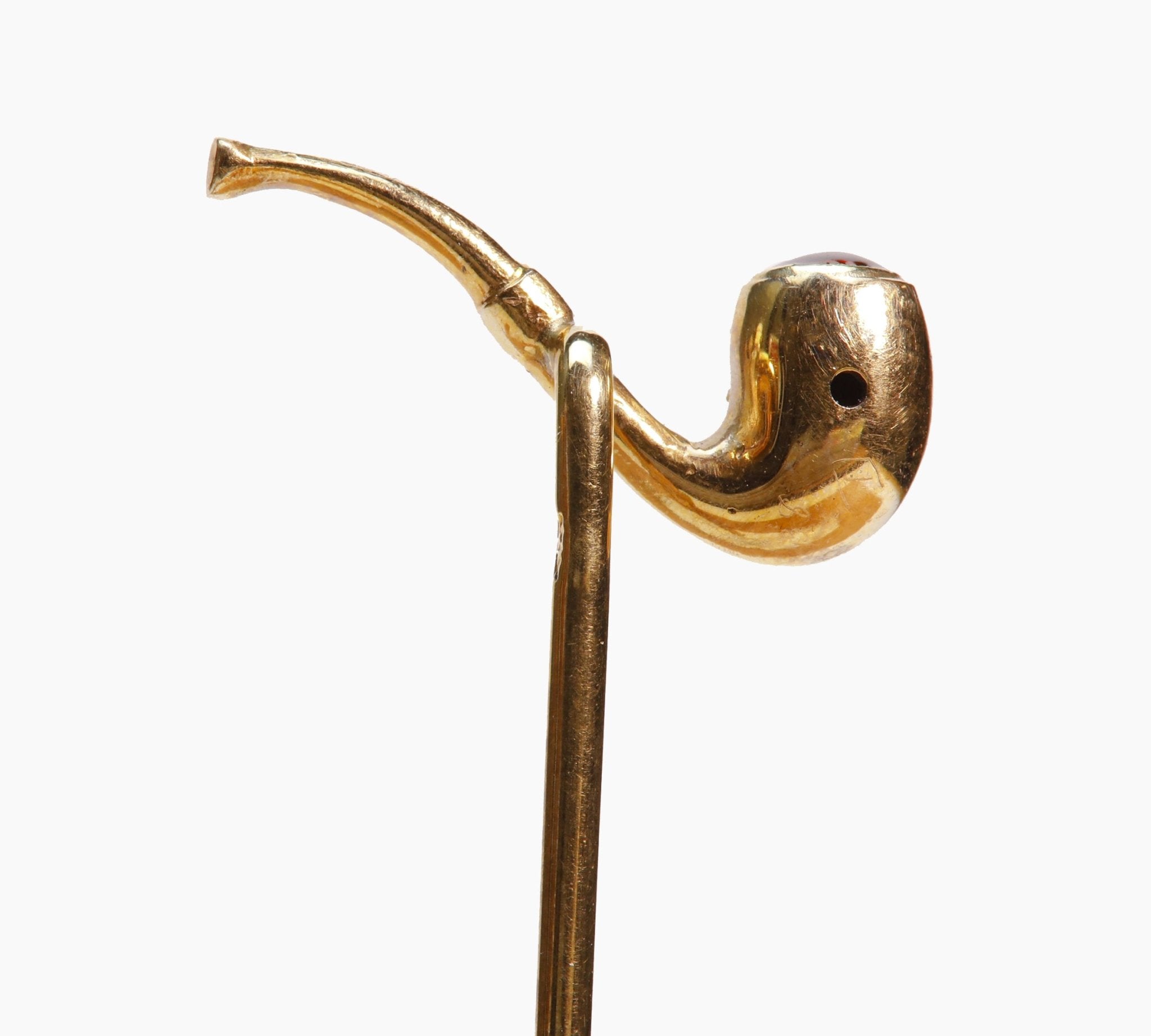 Antique Gold Pearl Enamel Smoking Pipe Stick Pin