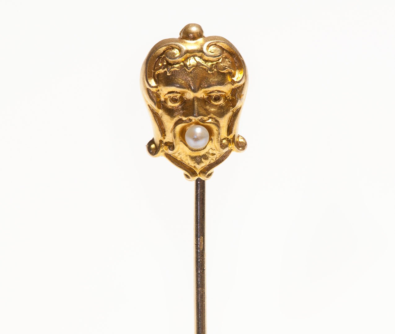 Antique Gold Pearl Mask Satyr Stickpin