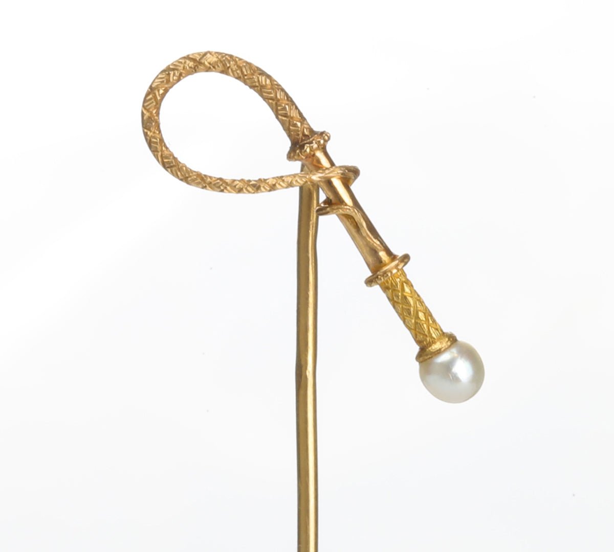 Antique Gold Pearl Riding Crop Stick Pin