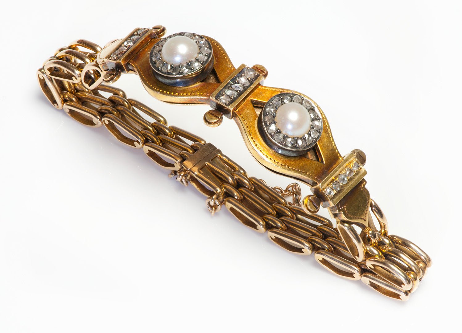 Antique Gold Pearl Rose Cut Diamond Bracelet