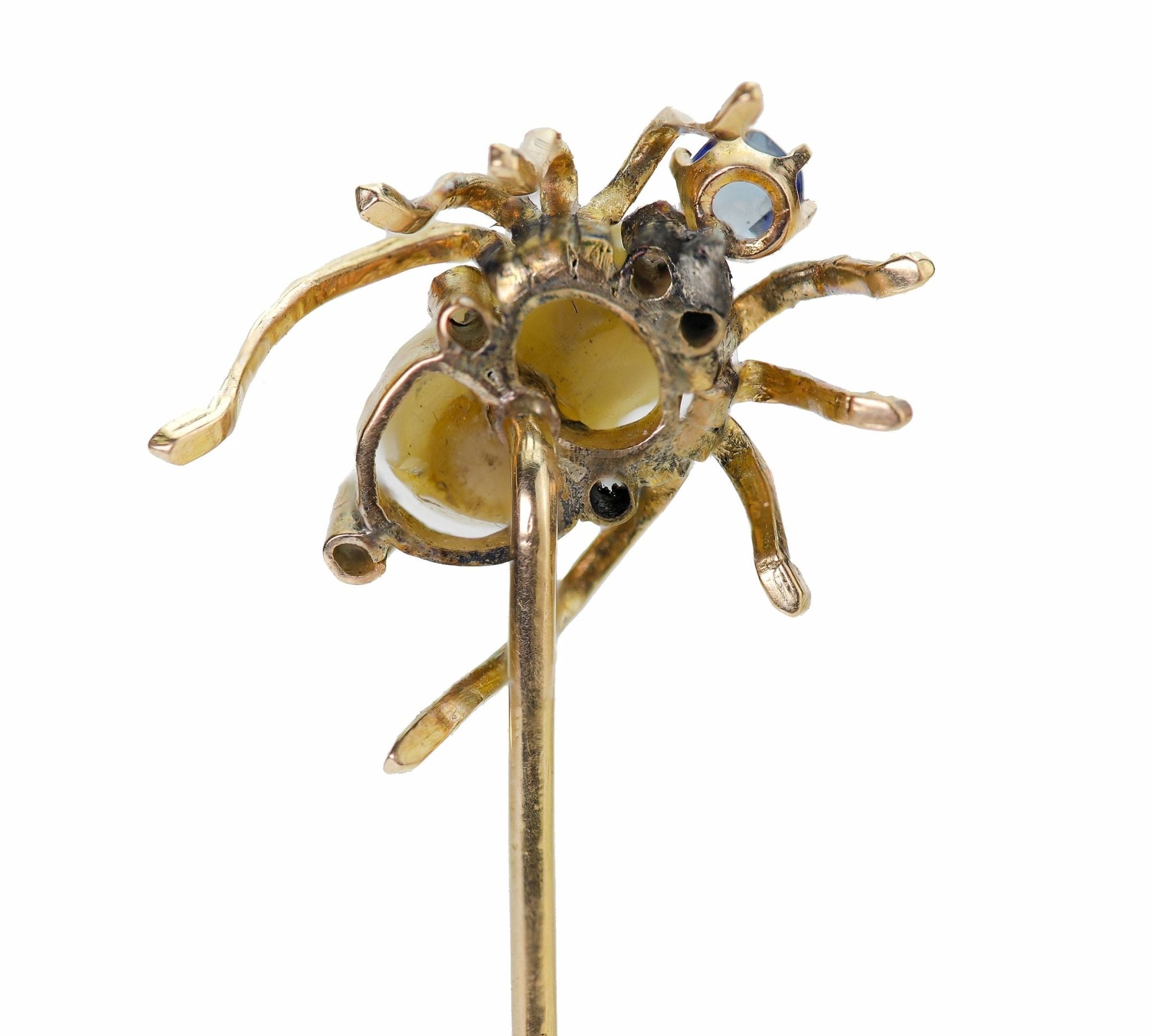 Antique Gold Pearl Sapphire Diamond Spider Stick Pin