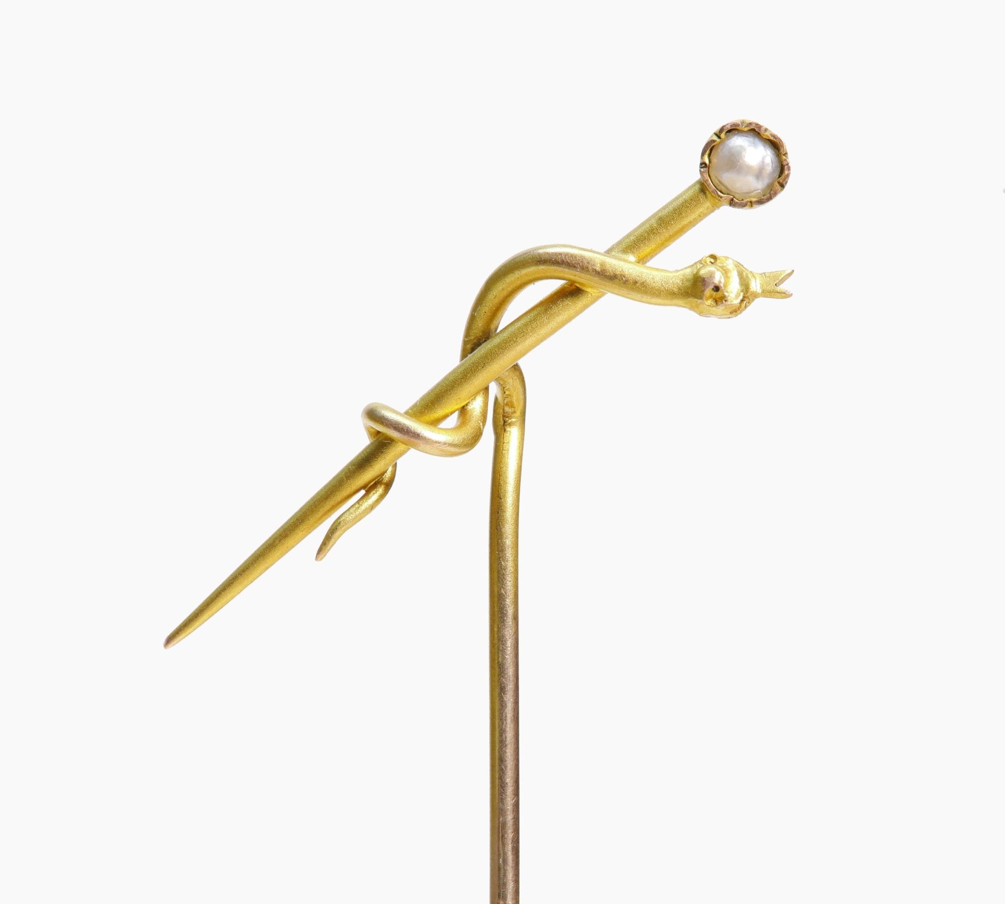 Antique Gold Pearl Snake Stick Pin
