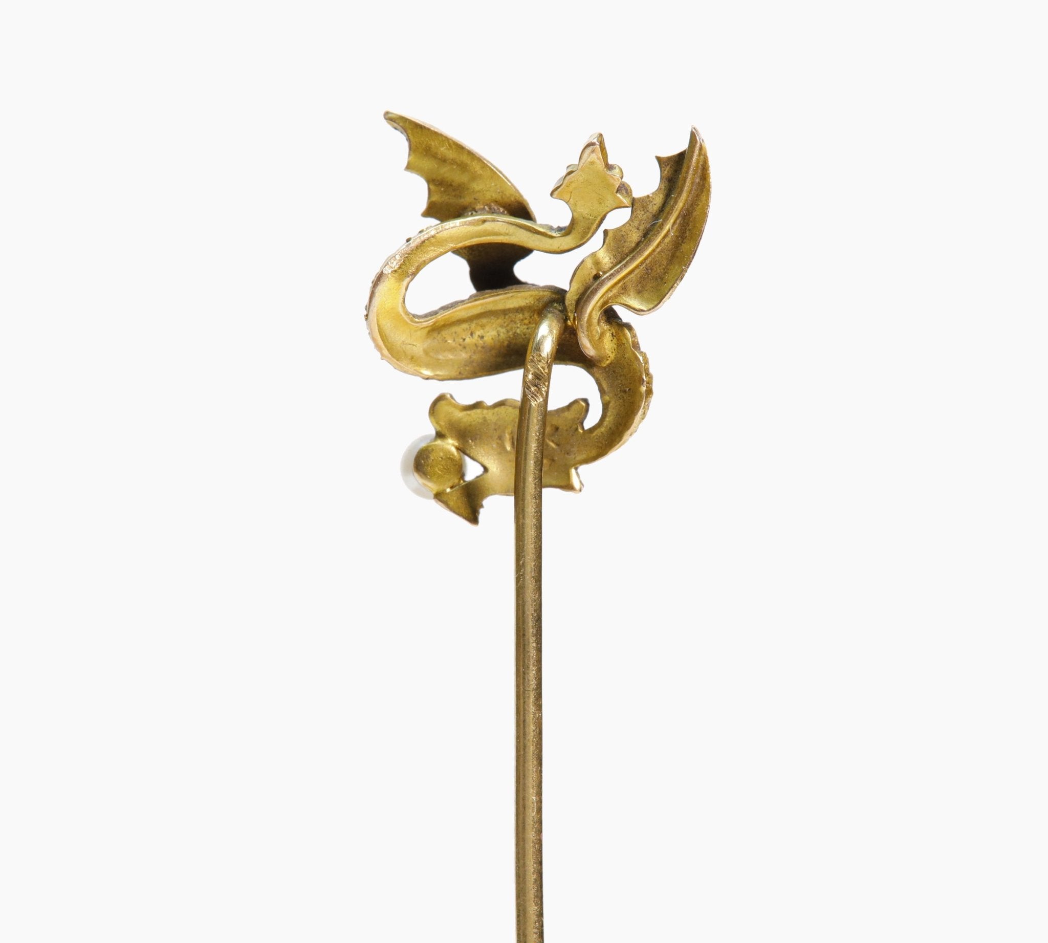 Antique Gold Pearl Winged Griffin Stick Pin