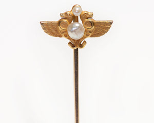 Antique Gold Pearl Wings Stick Pin