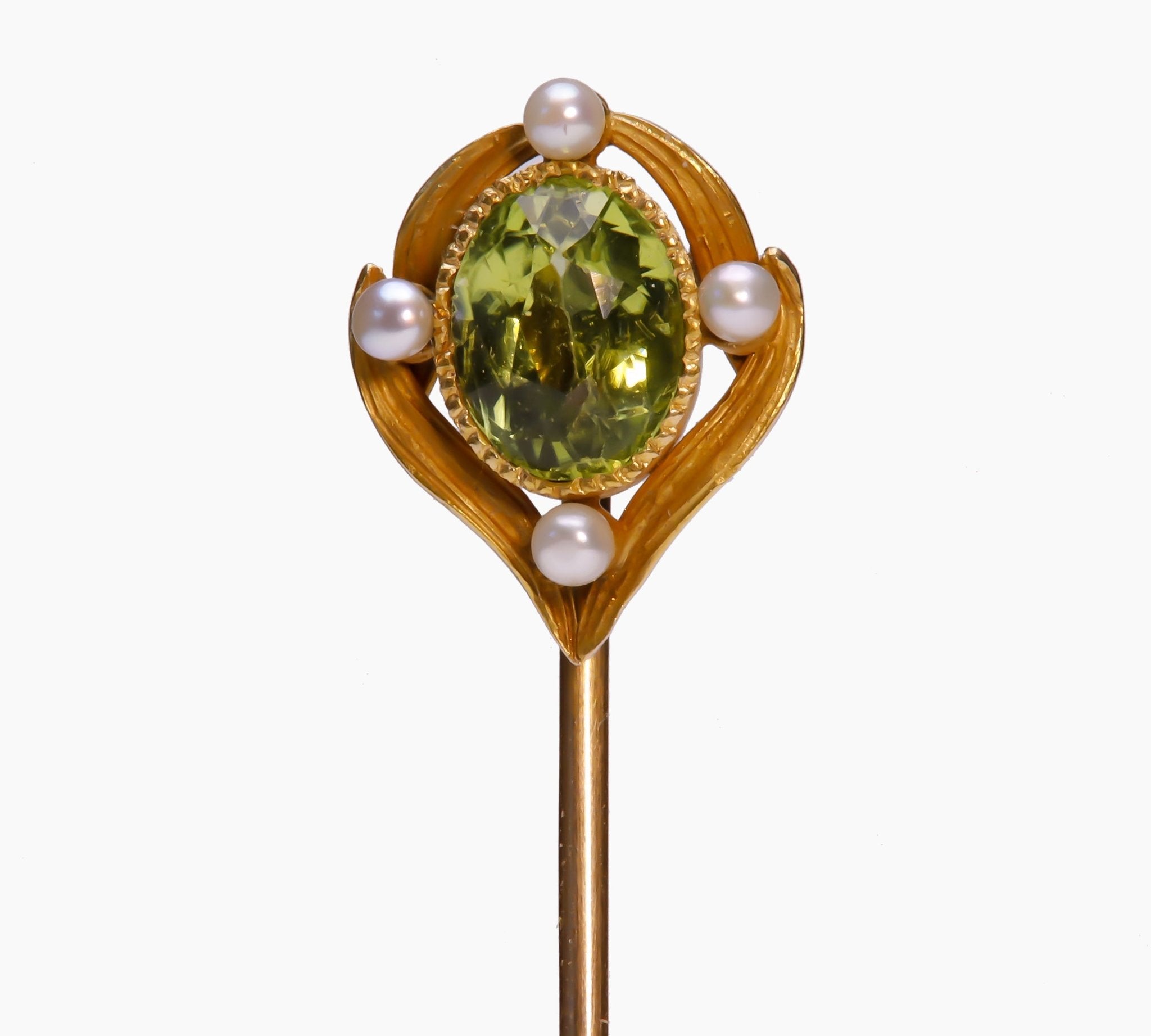 Antique Gold Peridot Pearl Stick Pin