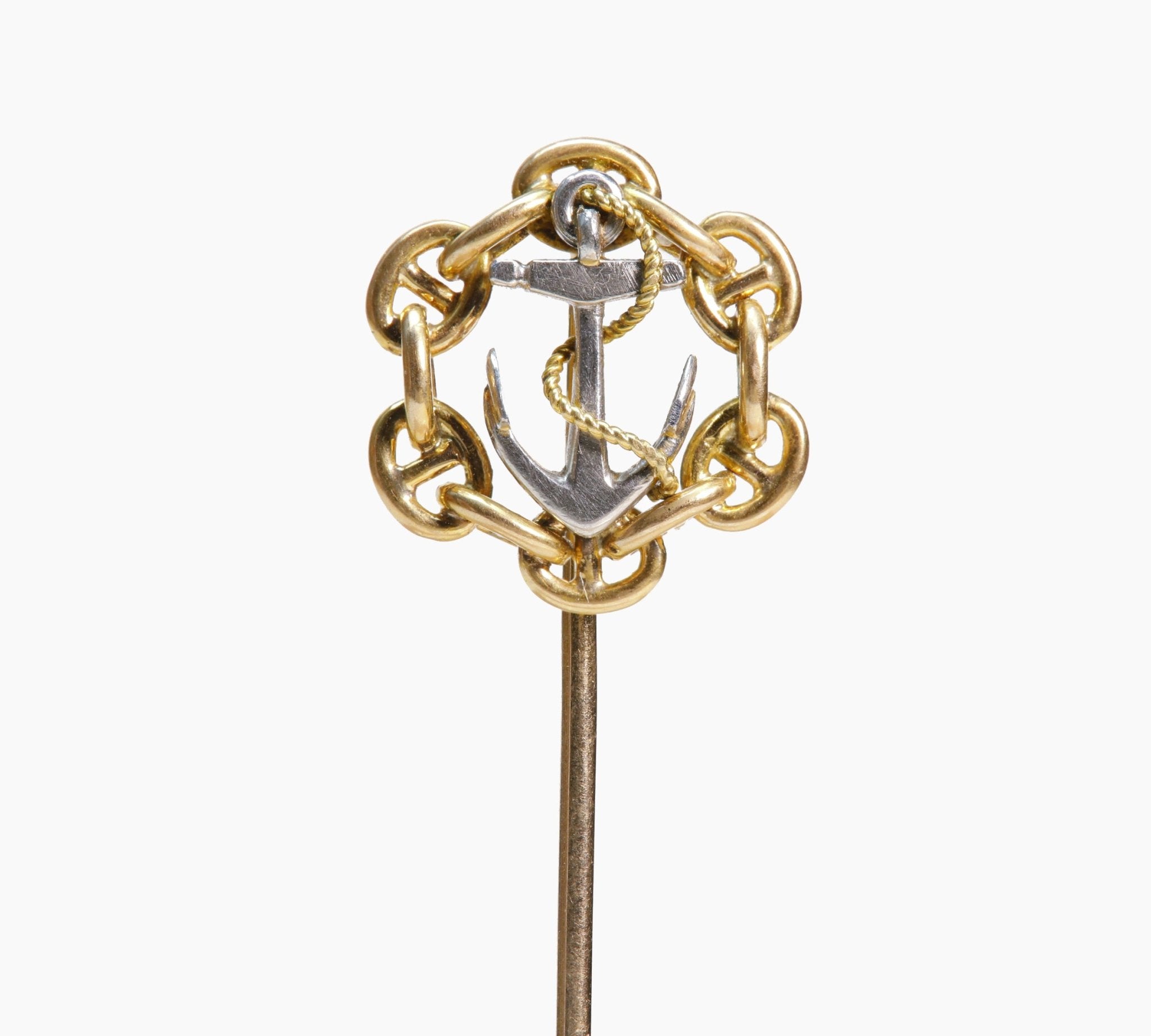 Antique Gold Platinum Chain Anchor Stick Pin