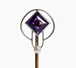 Antique Gold Platinum Amethyst Pearl Stick Pin