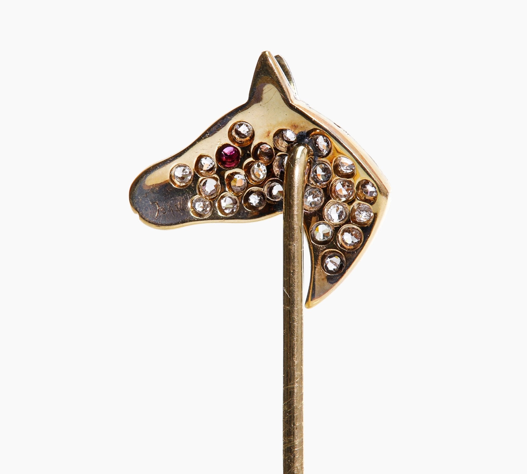 Antique Gold Platinum Diamond Ruby Stick Pin - DSF Antique Jewelry