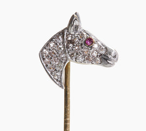 Antique Gold Platinum Diamond Ruby Horse Stick Pin