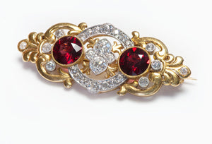 Antique Gold Platinum Garnet Diamond Brooch